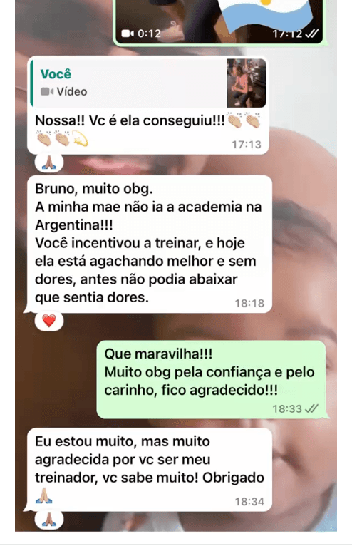Print de conversa no WhatsApp com aluna sobre a evolução da mãe