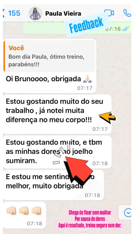 Print de conversa no WhatsApp com a aluna Paula Vieira