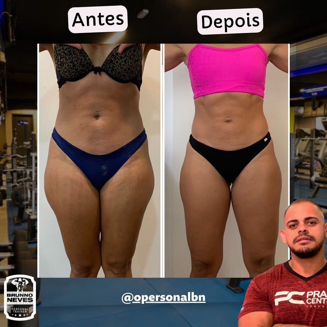 Comparativo antes e depois de aluna do Brunno Neves