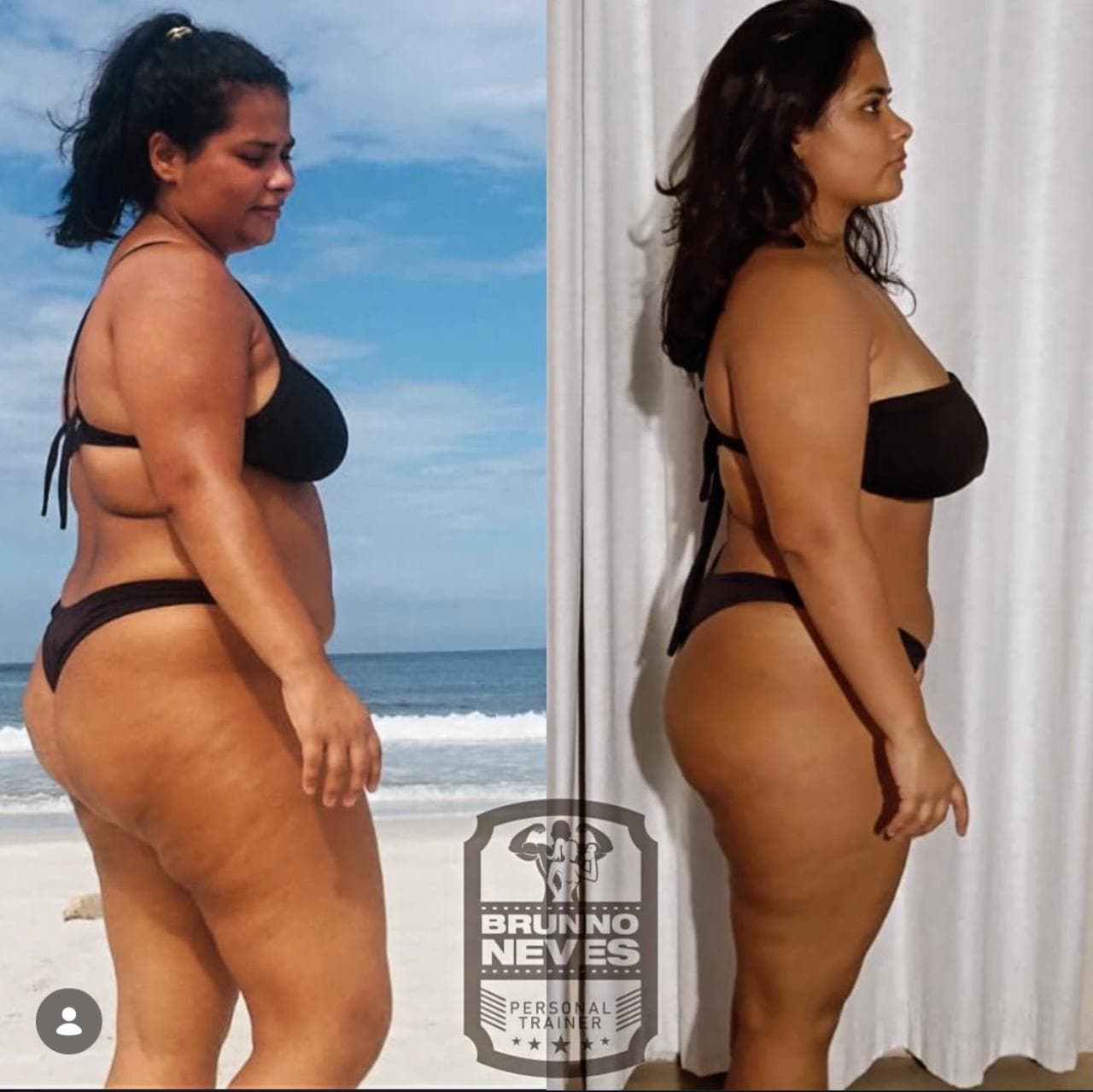 Comparativo antes e depois de aluna acompanhada pelo Brunno Neves