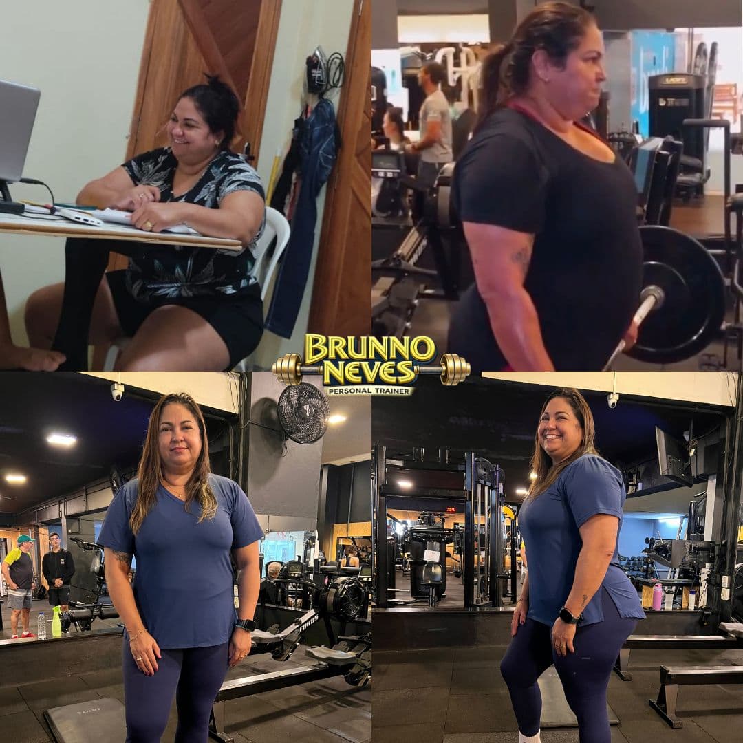 Antes e depois de aluna acompanhada pelo Brunno Neves